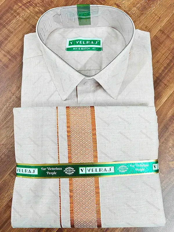 Premium Copper Tissue Jacquard Grid pattern Shirt with Matching Dhoti Set