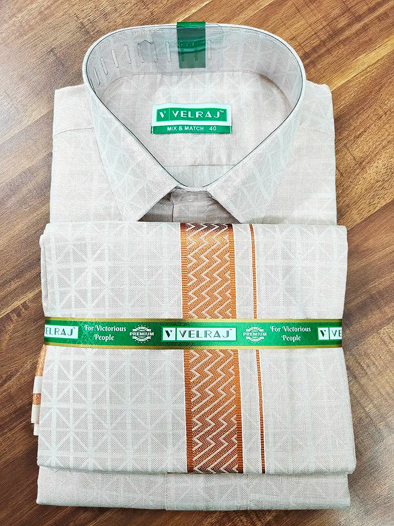Premium Copper Tissue Jacquard Matrix pattern Shirt with Matching Dhoti Set