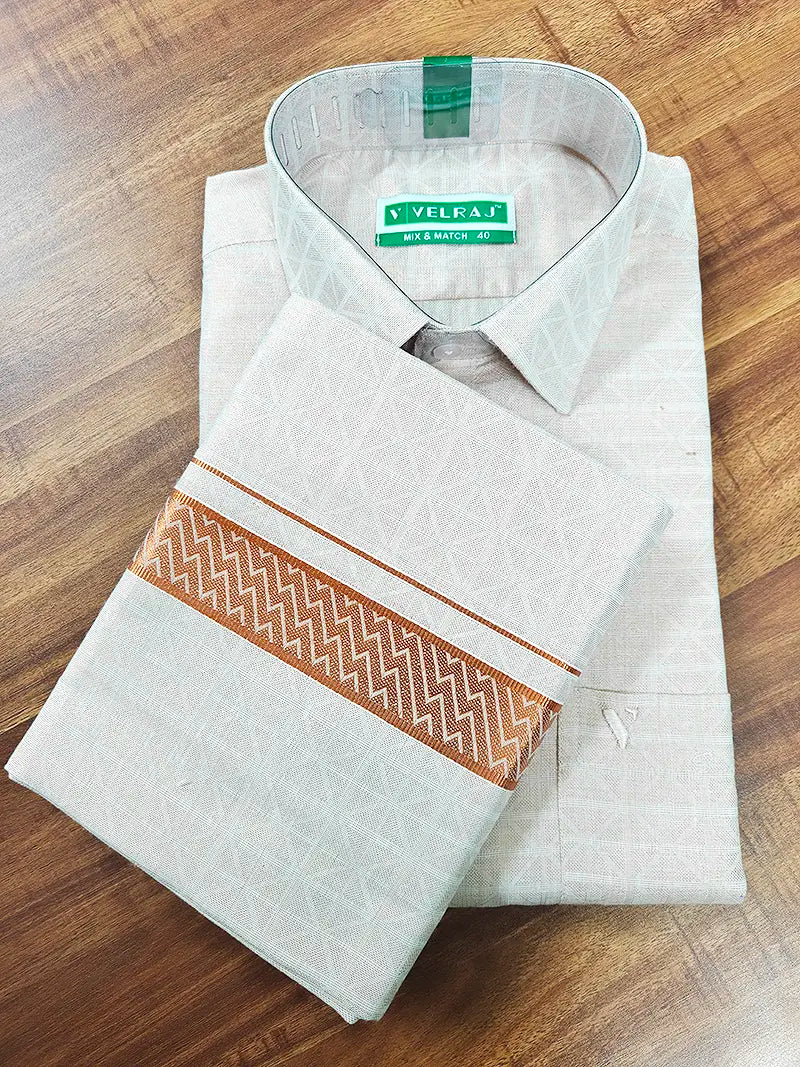 Premium Copper Tissue Jacquard Matrix pattern Shirt with Matching Dhoti Set