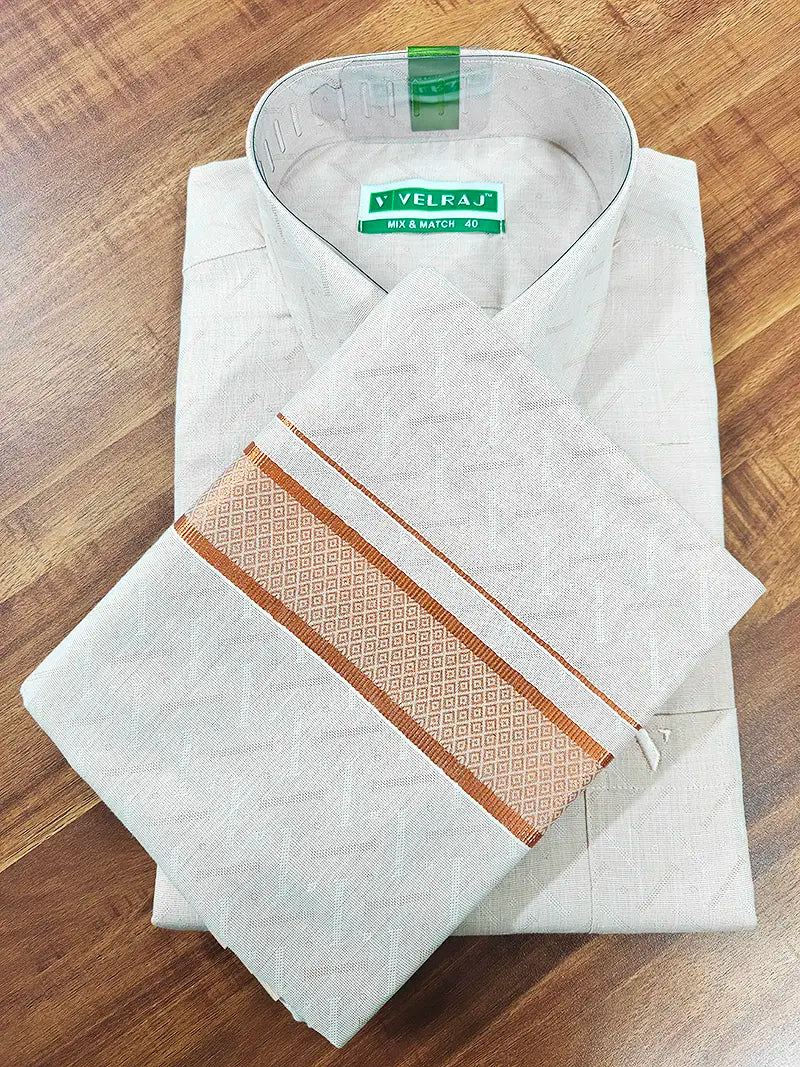 Premium Copper Tissue Jacquard Wave pattern Shirt with Matching Dhoti Set