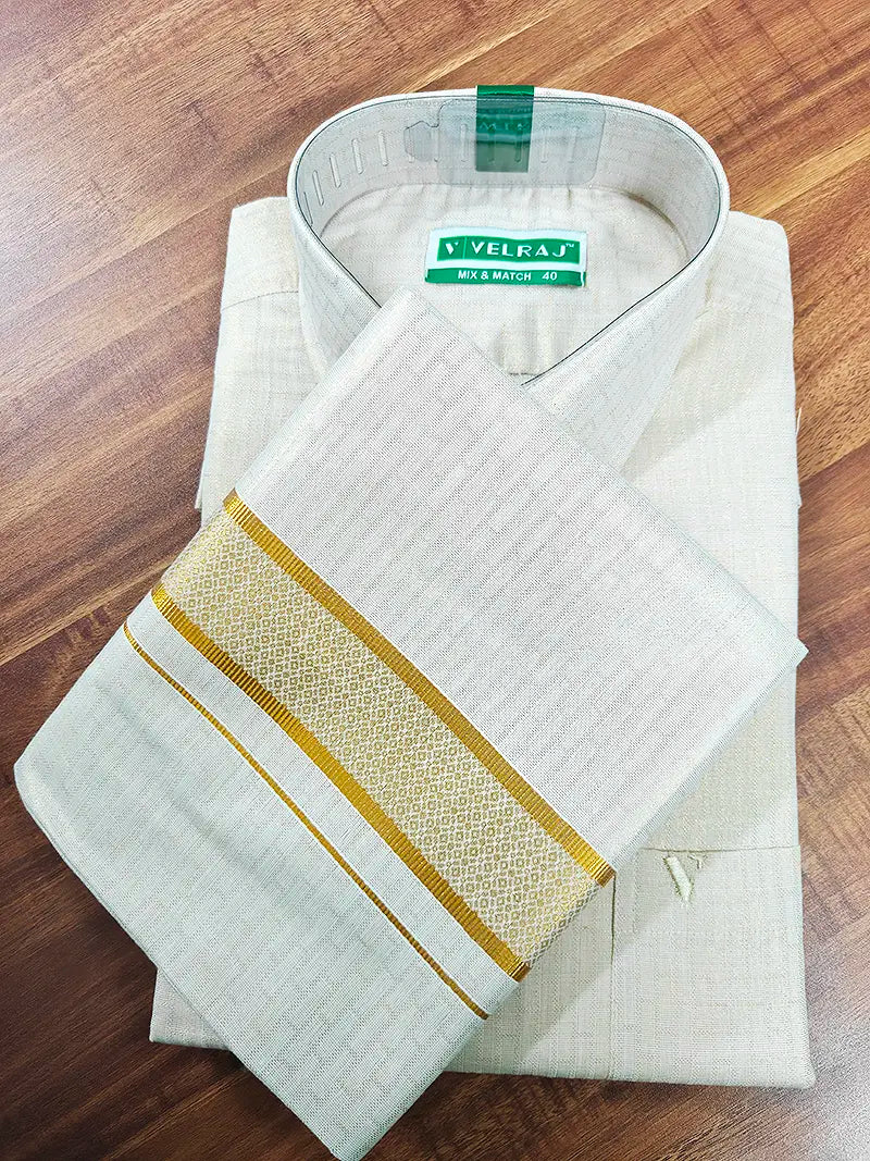 Royal Gold Tissue Matching Set (Shirt & Dhoti) Premium Ethnic Collection : Jacquard Grid Pattern