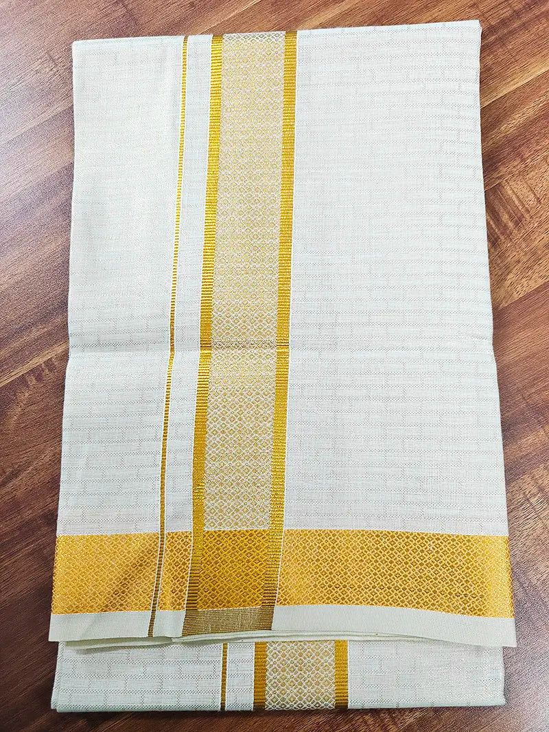 Royal Gold Tissue Matching Set (Shirt & Dhoti) Premium Ethnic Collection : Jacquard Grid Pattern