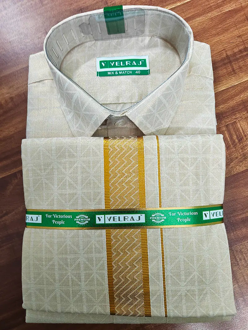 Royal Gold Tissue Matching Set (Shirt & Dhoti) Premium Ethnic Collection : Jacquard Matrix Pattern