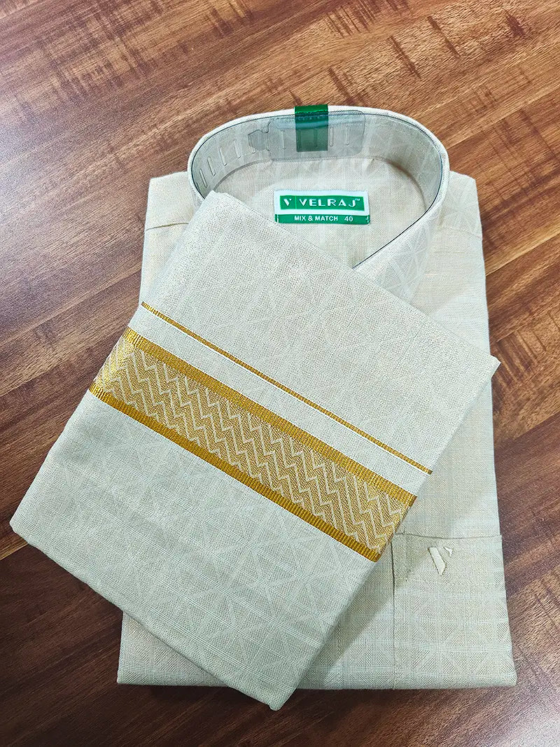 Royal Gold Tissue Matching Set (Shirt & Dhoti) Premium Ethnic Collection : Jacquard Matrix Pattern
