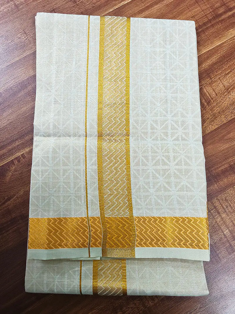 Royal Gold Tissue Matching Set (Shirt & Dhoti) Premium Ethnic Collection : Jacquard Matrix Pattern