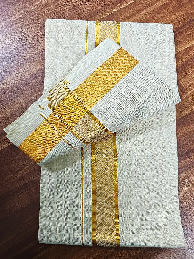 Royal Gold Tissue Matching Set (Shirt & Dhoti) Premium Ethnic Collection : Jacquard Matrix Pattern
