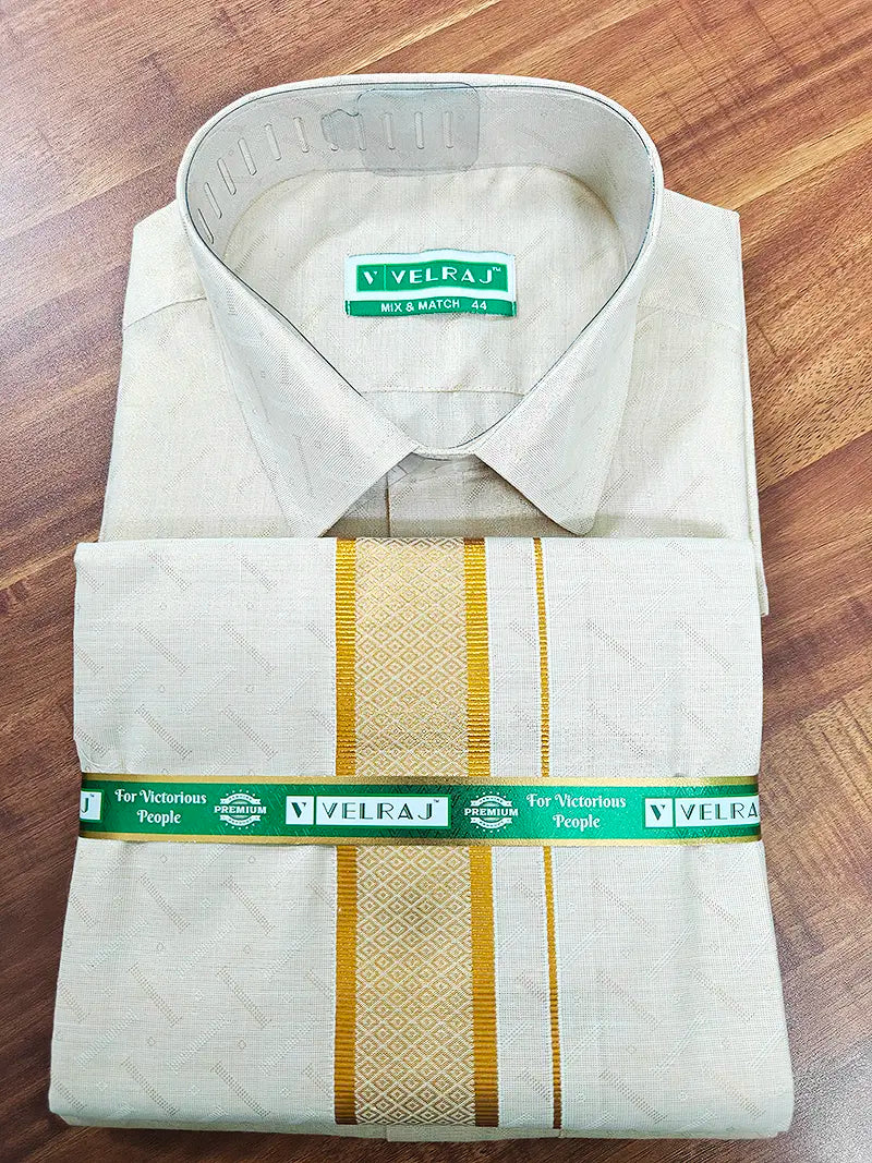 Royal Gold Tissue Matching Set (Shirt & Dhoti) Premium Ethnic Collection : Embossed Wave Pattern