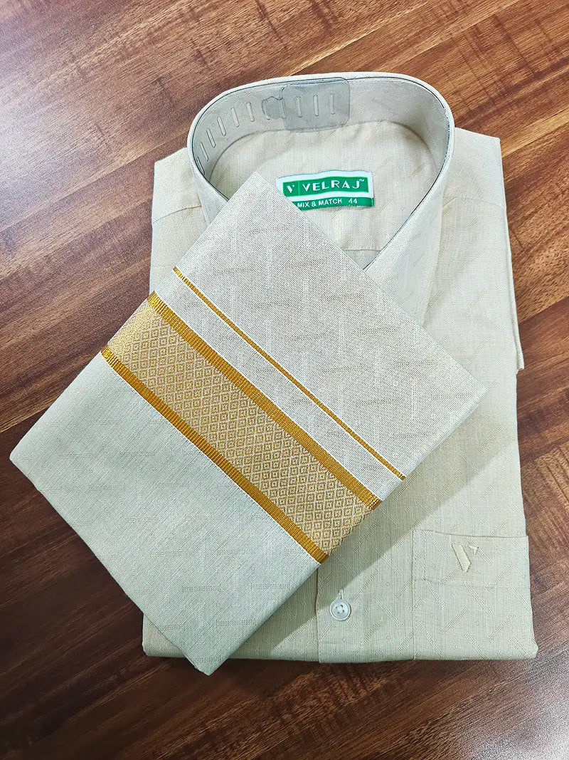 Royal Gold Tissue Matching Set (Shirt & Dhoti) Premium Ethnic Collection : Embossed Wave Pattern