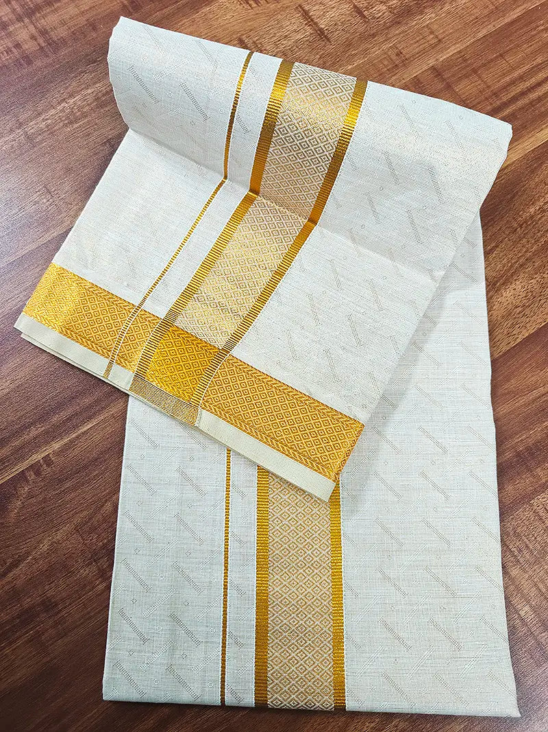 Royal Gold Tissue Matching Set (Shirt & Dhoti) Premium Ethnic Collection : Embossed Wave Pattern